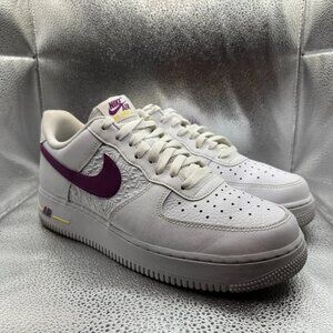 Size 9.5 Nike Air Force 1 '07 Embossed Hoops‎ White Mens Sneaker FJ4209-100